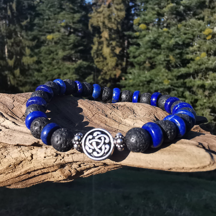 Edelstein Armband WAHRHEIT & TATENDRANG Lapislazuli Lava keltischer Knoten S925 8mm