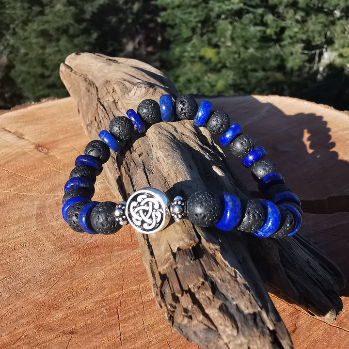 Edelstein Armband WAHRHEIT & TATENDRANG Lapislazuli Lava keltischer Knoten S925 8mm
