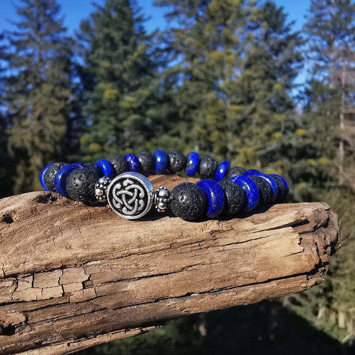 Edelstein Armband WAHRHEIT & TATENDRANG Lapislazuli Lava keltischer Knoten S925 8mm
