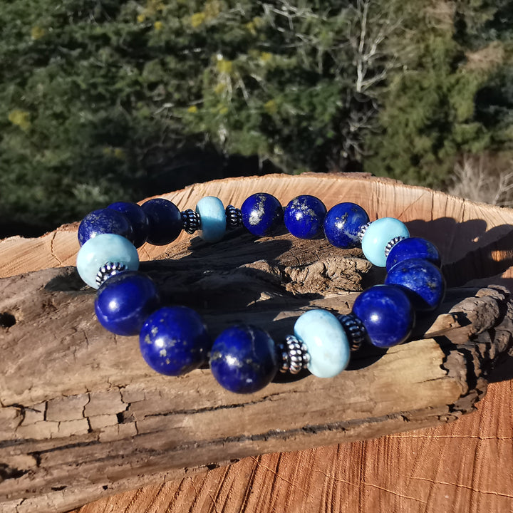 Edelstein Armband WAHRHEIT & GEBORGENHEIT Lapislazuli Larimar Extraqualität S925 10mm