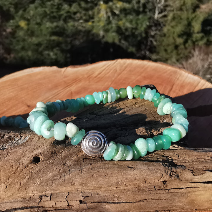 Edelstein Kinder & Jugend Armband SELBST AKZEPTANZ Chrysopras S925 Spirale Splitter 5-8mm