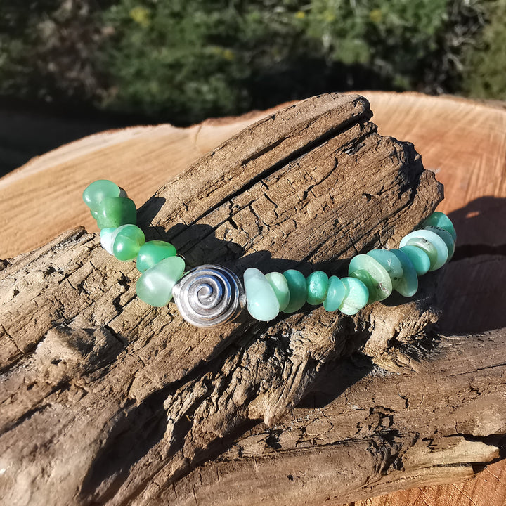 Edelstein Kinder & Jugend Armband SELBST AKZEPTANZ Chrysopras S925 Spirale Splitter 5-8mm