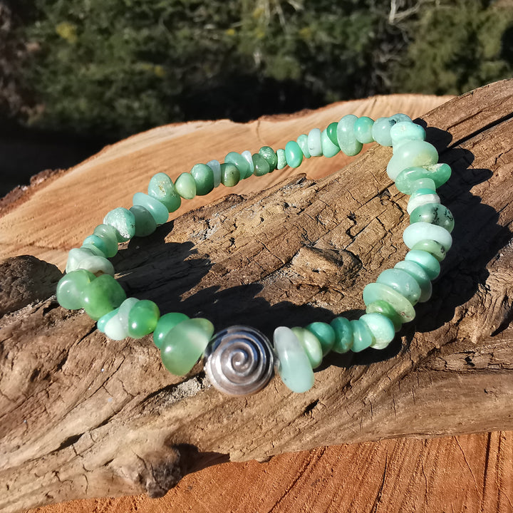 Edelstein Kinder & Jugend Armband SELBST AKZEPTANZ Chrysopras S925 Spirale Splitter 5-8mm