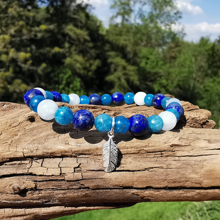 Edelstein Armband SELBST VERTRAUEN Apatit Aquamarin Lapislazuli Feder 6mm