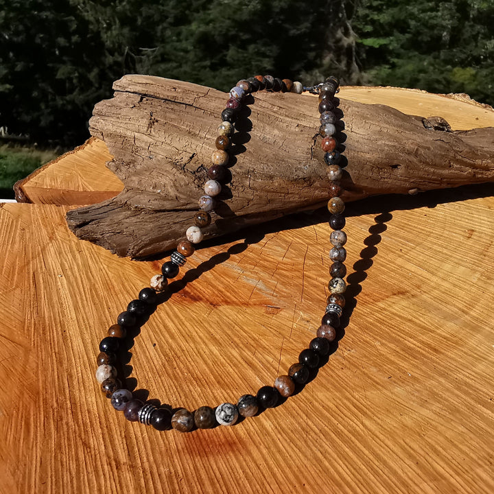 Edelsteinkette SPIRITUELLE VERBINDUNG mit PIETERSIT 6mm Kugeln S925