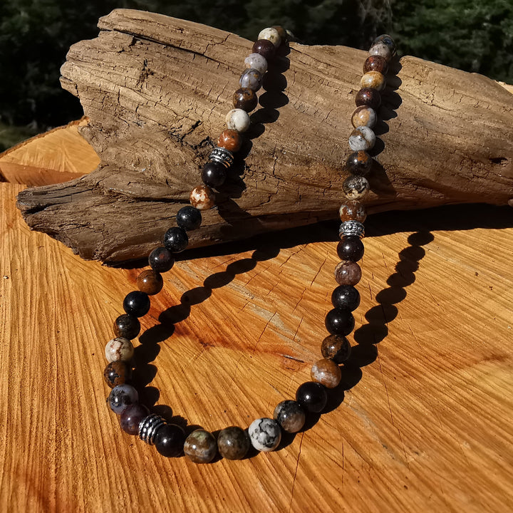 Edelsteinkette SPIRITUELLE VERBINDUNG mit PIETERSIT 6mm Kugeln S925