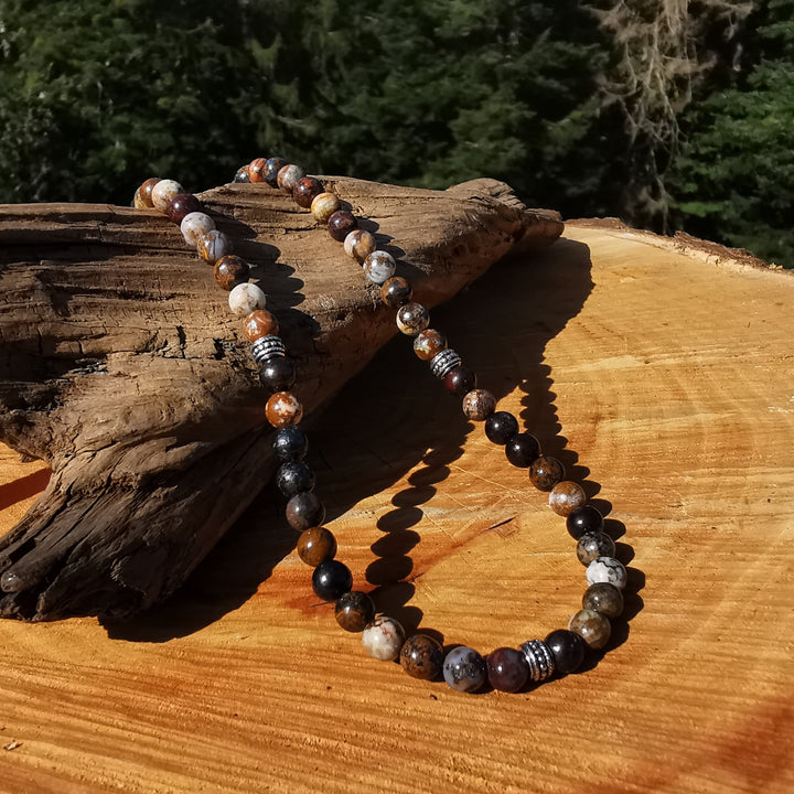 Edelsteinkette SPIRITUELLE VERBINDUNG mit PIETERSIT 6mm Kugeln S925