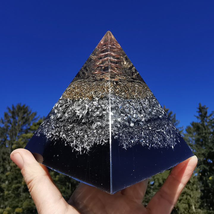 Orgonit Pyramide SPEZIAL EMF SCHUTZ "NO FRILLS" Schungit Baryt Turmalin Bergkristall Selenit  in 3 Grössen