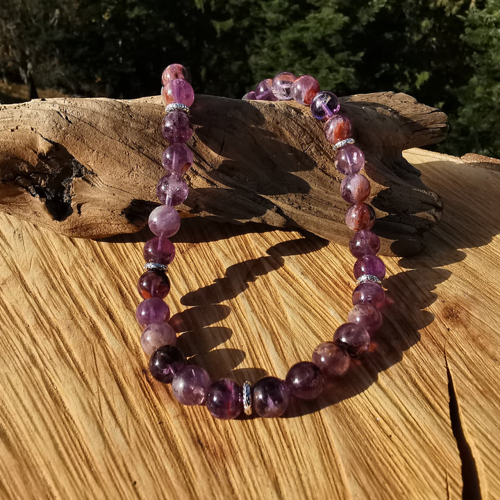 Edelsteinkette AUFSTIEG mit SUPER SEVEN Amethyst in Extraqualität 10mm Kugeln S925