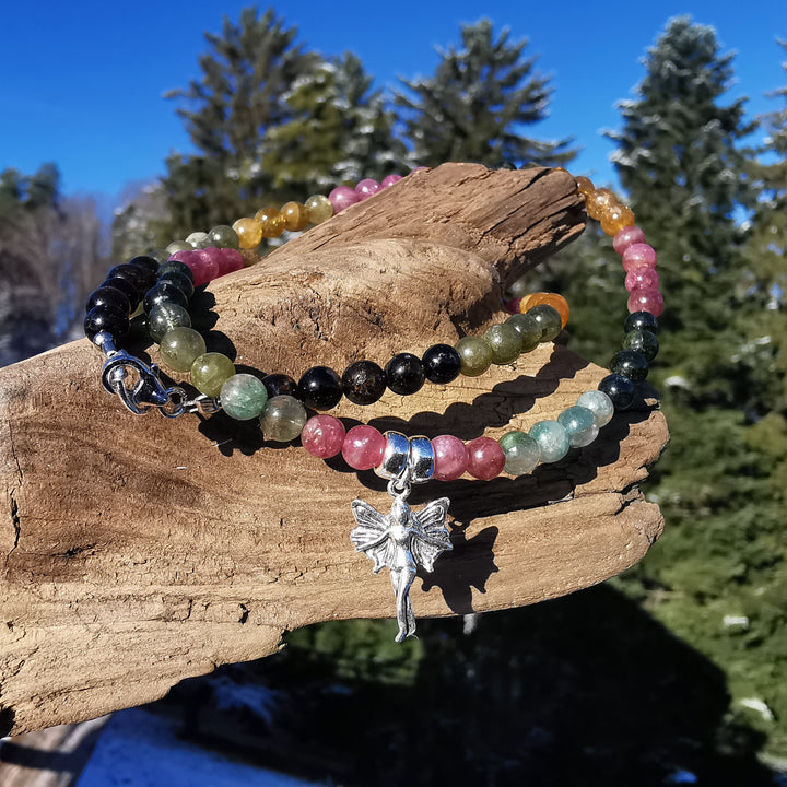 Edelsteinkette GOOD VIBES mit Turmalinen in Extraqualität S925 Elfe 5mm Kugeln
