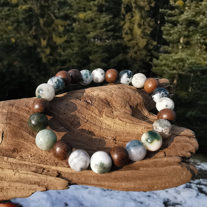 Edelstein Armband NatUR VERBINDUNG Baumachat graues Holz 8mm