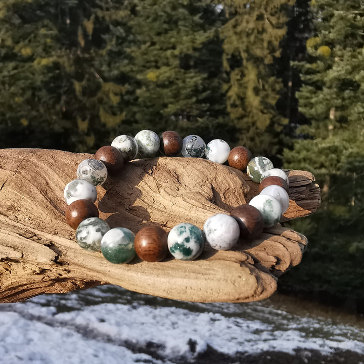 Edelstein Armband NatUR VERBINDUNG Baumachat graues Holz 8mm