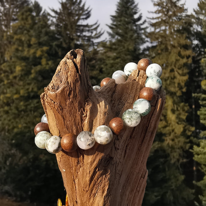 Edelstein Armband NatUR VERBINDUNG Baumachat graues Holz 8mm