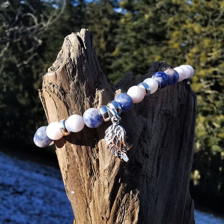 Edelstein Armband LEICHTIGKEIT Chalcedon Sodalith Engelsflügel S925 6mm
