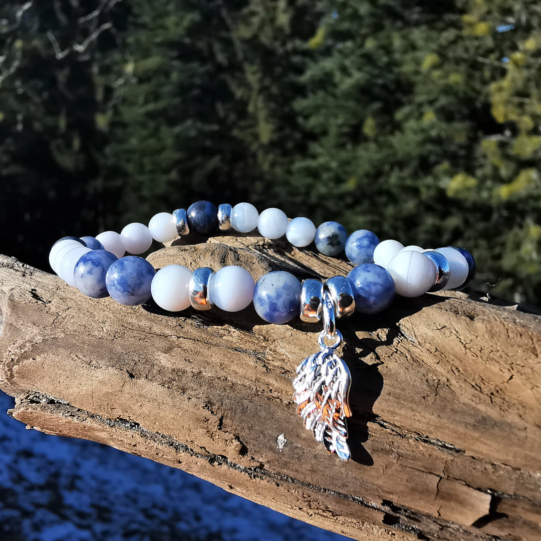 Edelstein Armband LEICHTIGKEIT Chalcedon Sodalith Engelsflügel S925 6mm