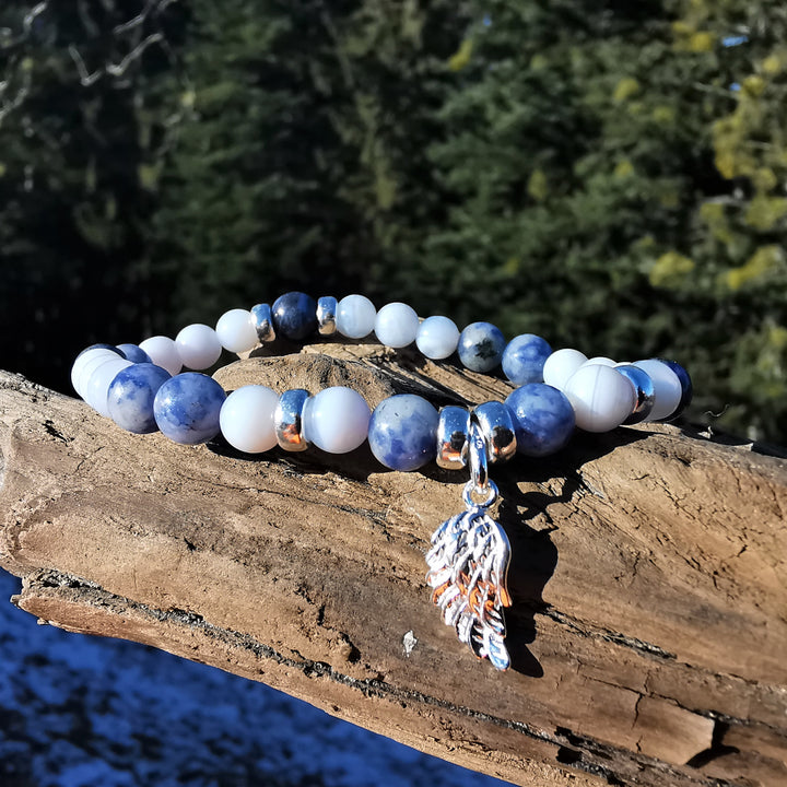 Edelstein Armband LEICHTIGKEIT Chalcedon Sodalith Engelsflügel S925 6mm