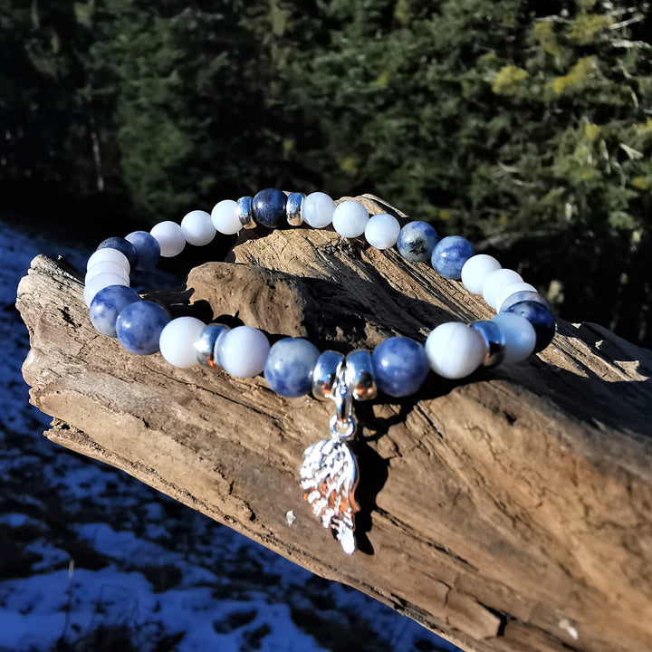 Edelstein Armband LEICHTIGKEIT Chalcedon Sodalith Engelsflügel S925 6mm