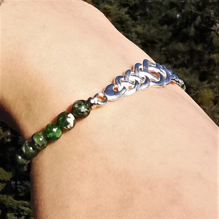 Edelstein Armband SELBST LIEBE Chromdiopsid keltischer Flechtknoten S925 5mm