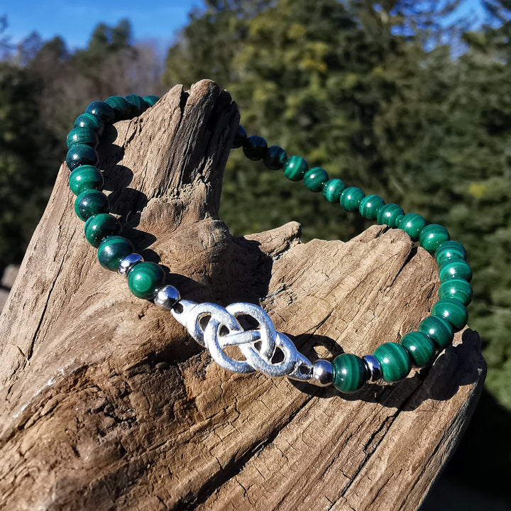 Edelstein Armband NEUBEGINN Malachit keltischer Knoten S925 4.5mm