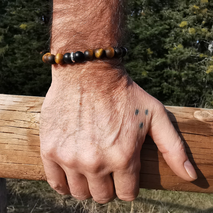 Edelstein Armband MUT & INTEGRITÄT S925 Tigerauge Obsidian matt 8mm