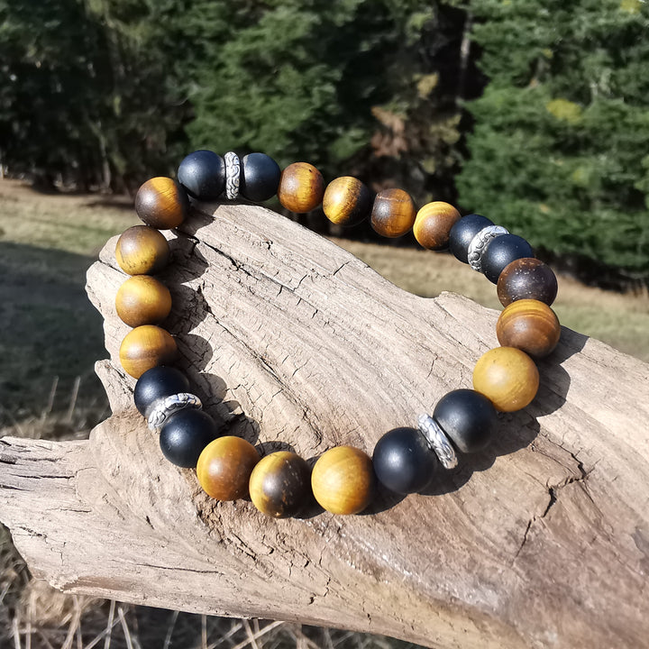 Edelstein Armband MUT & INTEGRITÄT S925 Tigerauge Obsidian matt 8mm