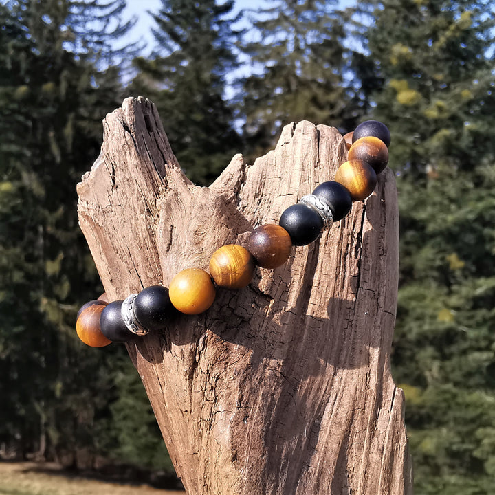 Edelstein Armband MUT & INTEGRITÄT S925 Tigerauge Obsidian matt 8mm